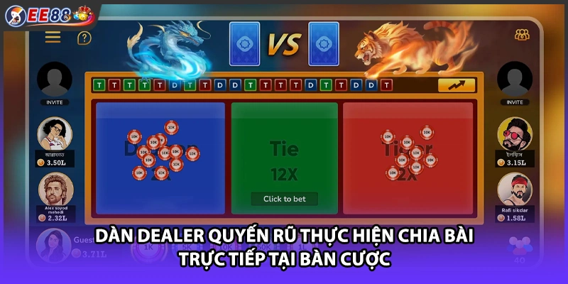 Dàn Dealer quyến rũ thực hiện chia bài trực tiếp tại bàn cược